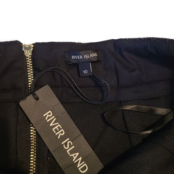 River Island NWT Black Metallic Premium Lace Caged Slim Pencil Skirt, Size 6 - Picture 6 of 9